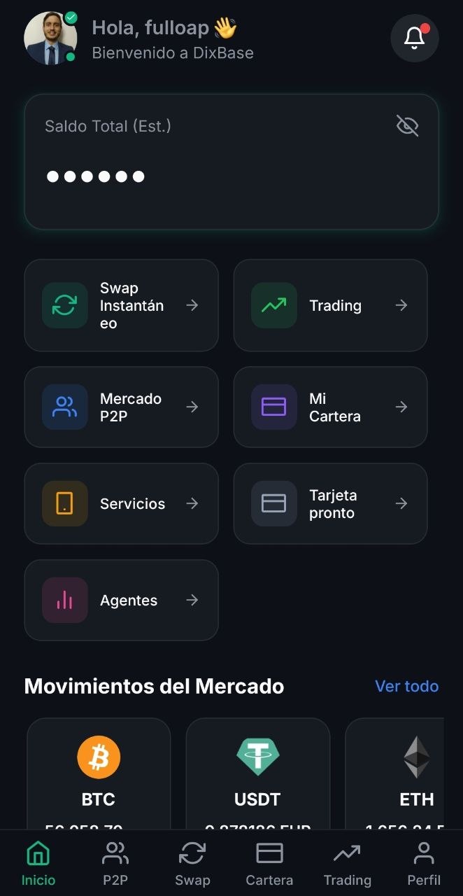 Pantalla de inicio de la aplicación DixBase